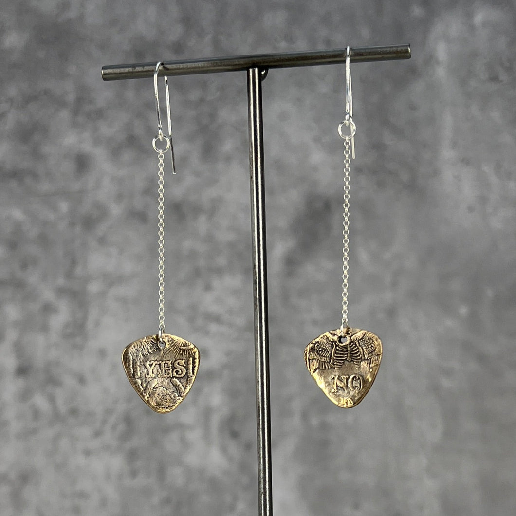 Bronze and sterling silver YES/NO earrings