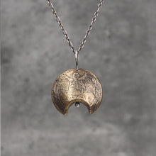 Load image into Gallery viewer, YES/NO reversible Crescent Amulet - Bronze and Sterling silver Necklace
