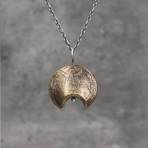 YES/NO reversible Crescent Amulet - Bronze and Sterling silver Necklace