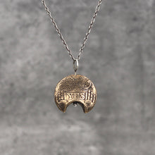 Load image into Gallery viewer, YES/NO reversible Crescent Amulet - Bronze and Sterling silver Necklace