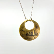 Load image into Gallery viewer, Pierogie Moon Over Pittsburgh Etched Brass and Sterling Silver Necklace