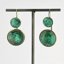 Load image into Gallery viewer, Double Dome Copper and Sterling Silver Green Patina earrings
