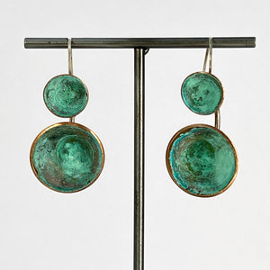 Double Dome Copper and Sterling Silver Green Patina earrings