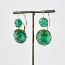 Load image into Gallery viewer, Double Dome Copper and Sterling Silver Green Patina earrings
