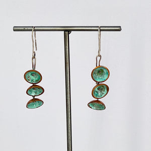 Triple Threaded Copper and Sterling Silver Green Patina earrings