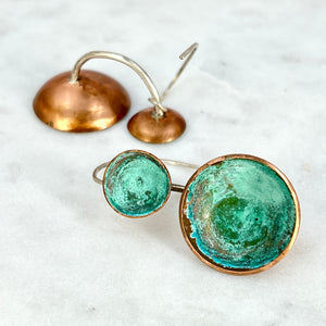 Double Dome Copper and Sterling Silver Green Patina earrings