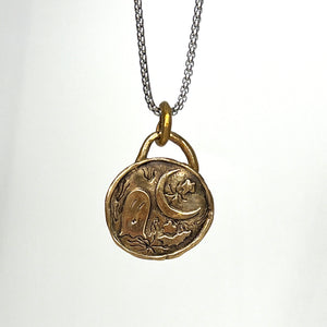 Bronze Spirit Scene Amulet on stainless steel chain