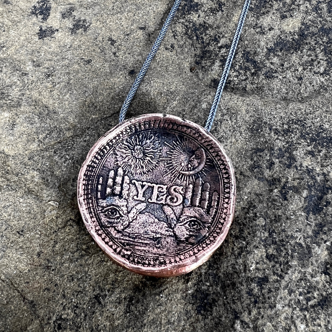 YES/NO reversible Amulet - Copper on Sterling Silver Foxtail Chain