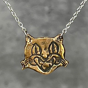 Bronze 'Gato Maldito' Necklace on adjustable Stainless Steel Chain