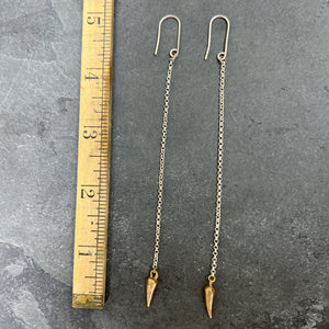 Long Dangling Carrots Earrings - Sterling Silver and bronze