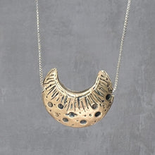 Load image into Gallery viewer, Brass Crescent Moon - Textured Moon Charm on Sterling silver chain

