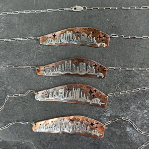 Sterling Silver and Copper Pittsburgh Skyline Necklace