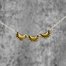 Load image into Gallery viewer, Trio of Petite Brass Pierogi on sterling silver chain
