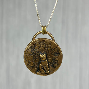 Bronze Zodiac Cat Necklace with triple bail - bronze and silver