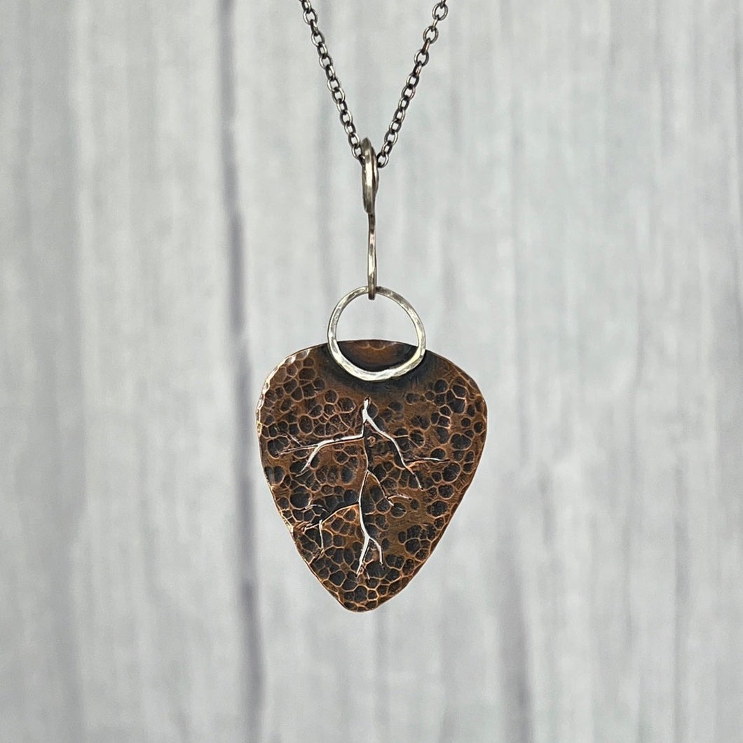 Autumnal Copper and Sterling Silver Veined Leaf Form Necklace