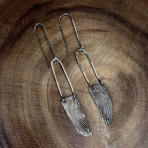 Long Wood Shop Earrings - Sterling Silver and Bronze