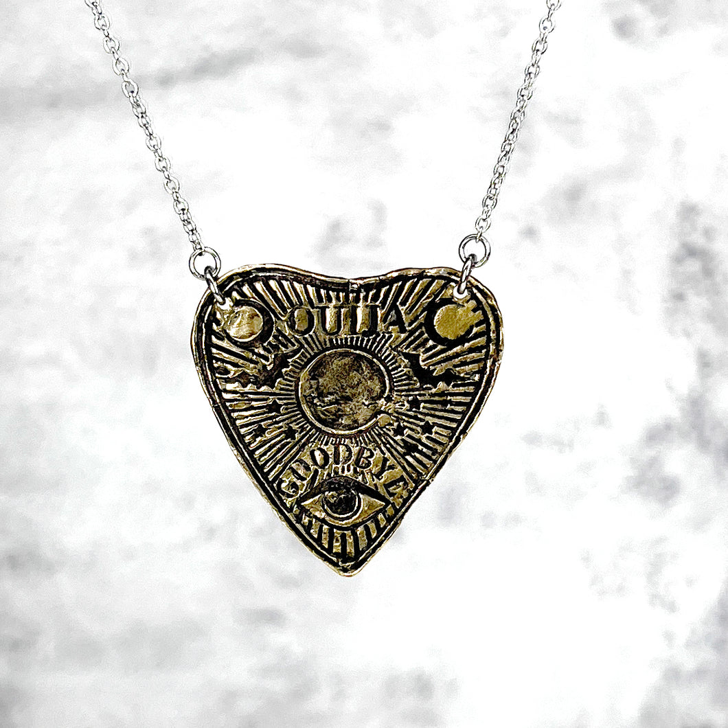 Ouija Planchette necklace -  Bronze and Stainless Steel