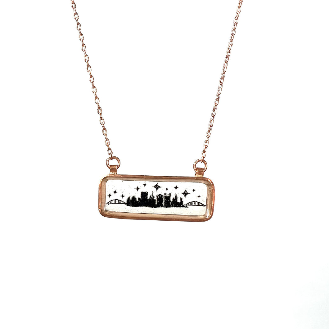 Copper, Resin and Ink Pittsburgh Skyline Necklace