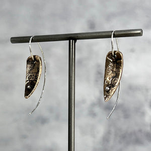 Bronze and sterling silver YES/NO loopback earrings