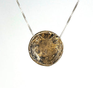 YES/NO reversible Amulet - Bronze on long Sterling Silver Box Chain