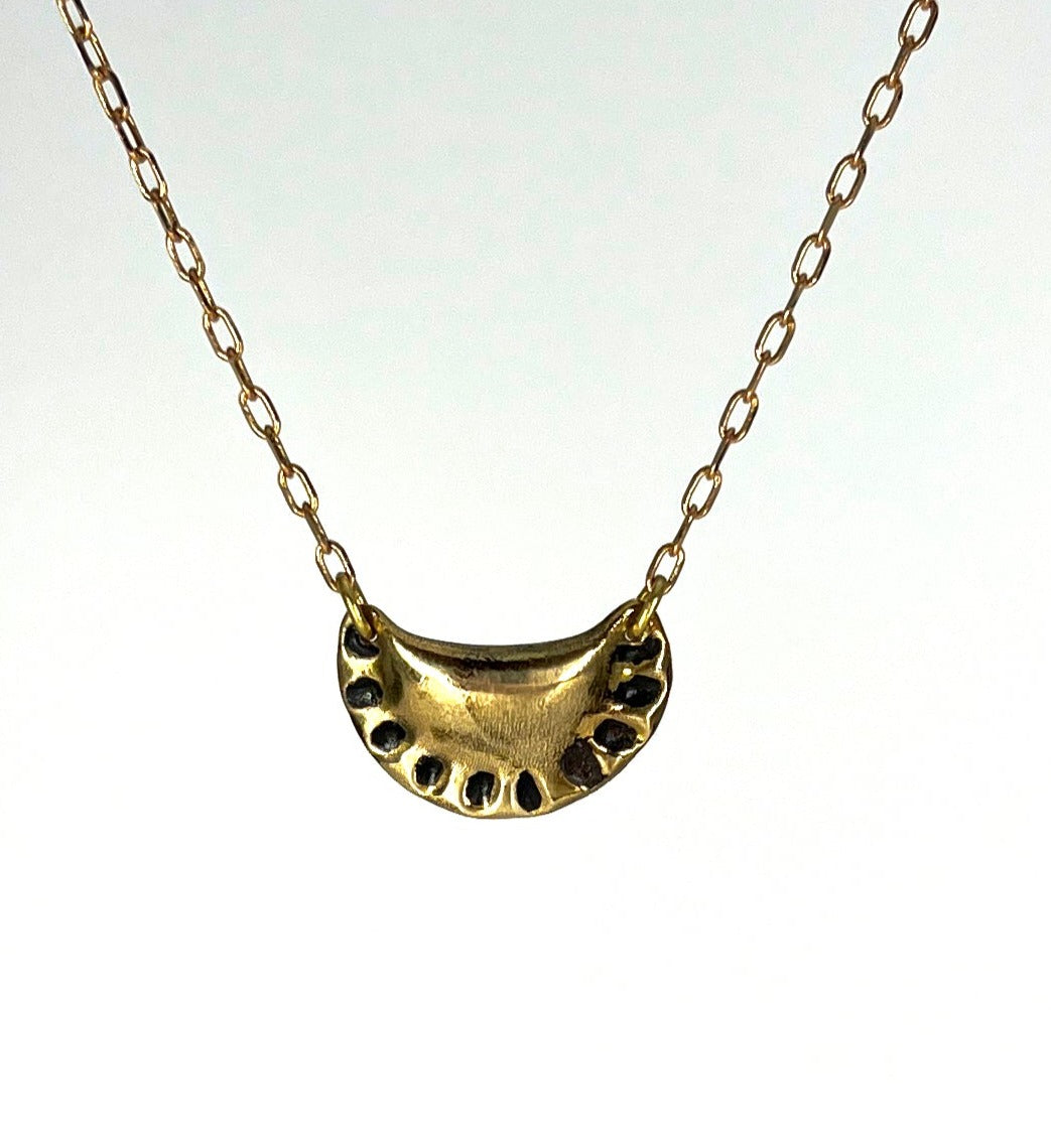 Solid Brass Pierogi Necklace on raw brass chain