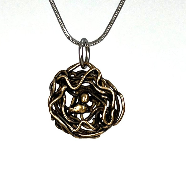 Bronze Nest Necklace on stainless steel chain