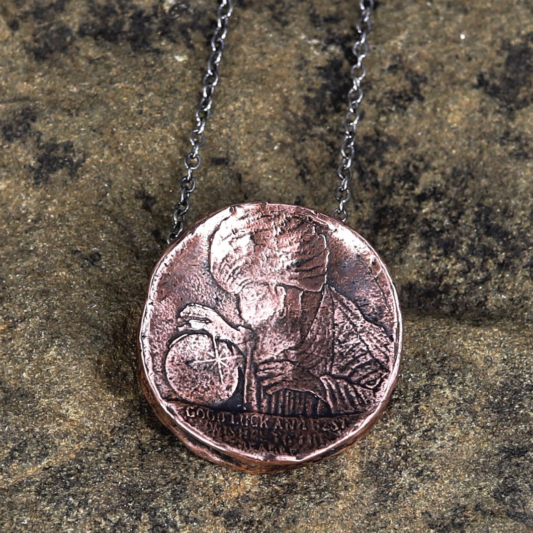 Fortune Teller Amulet - Copper on antiqued sterling silver chain
