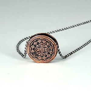 Copper Oreo Sandwich pendant on sterling silver chain