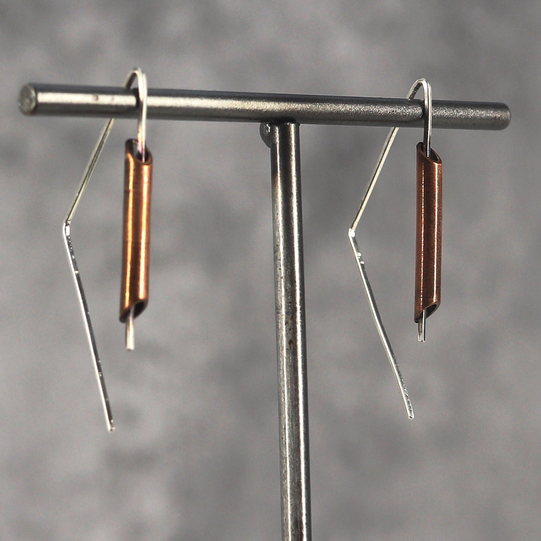 Slip earrings - sterling silver and copper tube