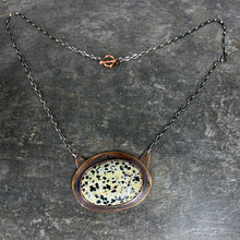 Load image into Gallery viewer, Dalmation Jasper Talisman set in copper on a sterling silver chain
