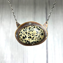 Load image into Gallery viewer, Dalmation Jasper Talisman set in copper on a sterling silver chain
