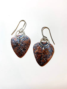Hammered Autumn Leaves Earrings - Antique finished