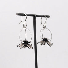 Load image into Gallery viewer, Fine silver Flower Drop earrings with pink CZ’s on a sterling silver ear wires.
