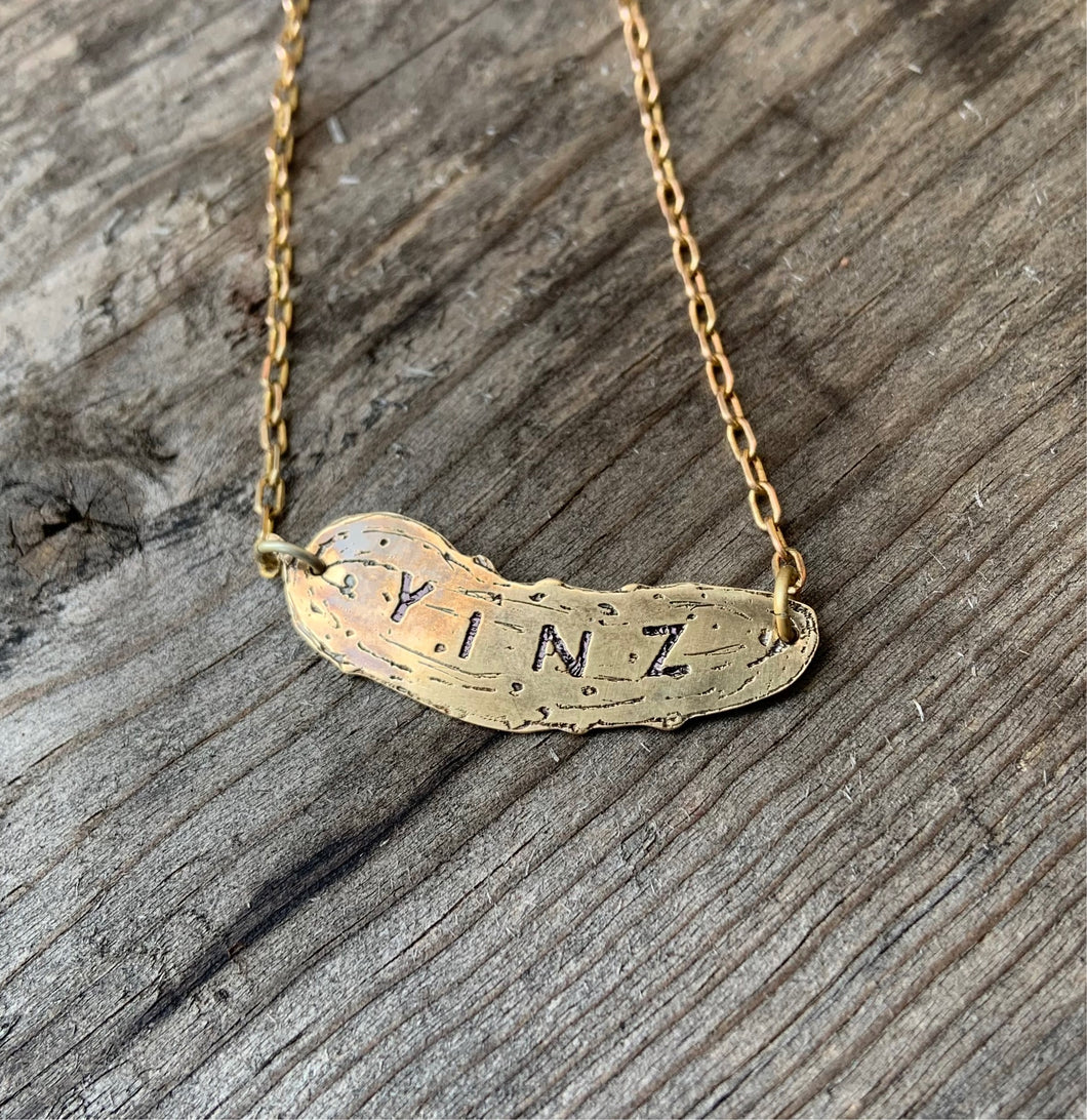 YINZ Pickle - Medium Etched Brass Necklace