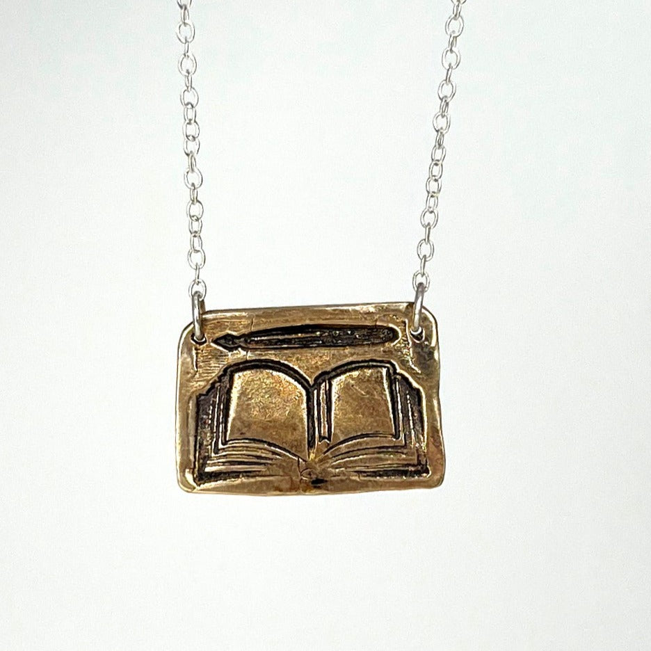 Journaler's Charm Necklace - bronze on adjustable sterling silver chain