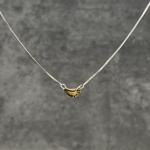 Petite Pierogi Necklace - solid cast brass on open link Sterling Silver Chain