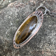 Load image into Gallery viewer, Tiger&#39;s Eye Talisman Scrap Pendant - on long sterling silver chain
