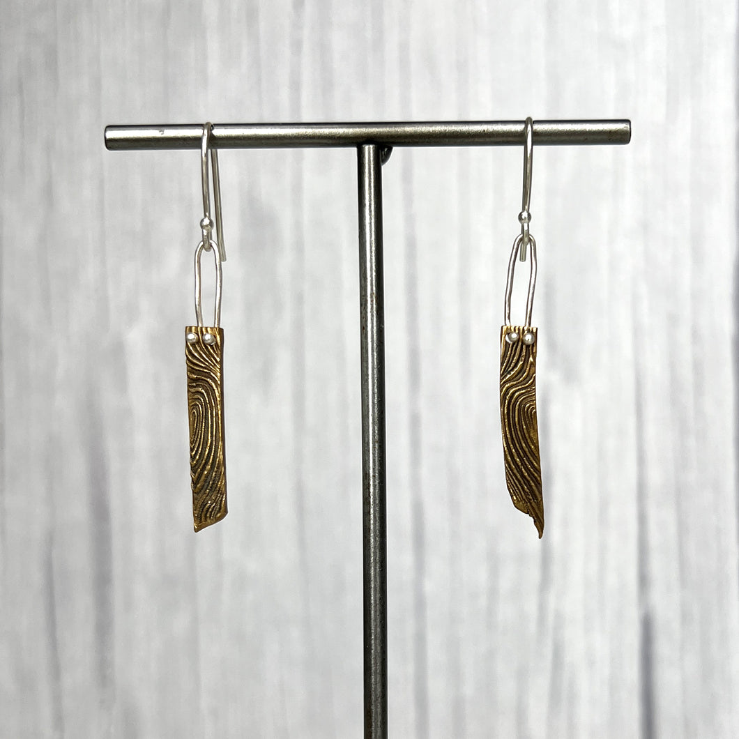 Small Wood Shop Earrings with pin nail - Sterling Silver and Bronze